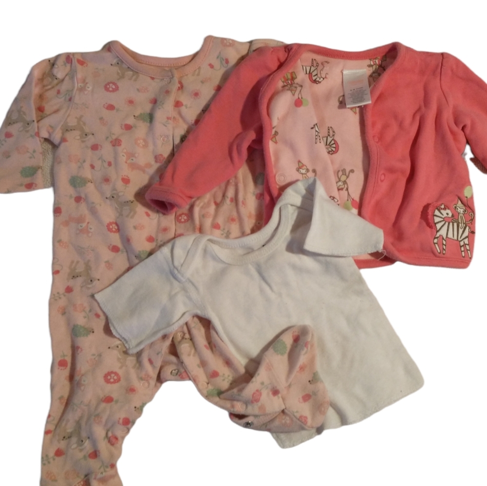 Rene Baby pink footy jams, Gymboree jacket & Standard white baby T 3-6 month